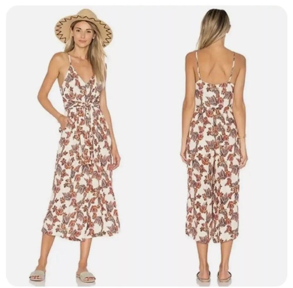 Free People Hot Tropics Jumpsuit Size 8 Wide Leg Crop Tie Front Pockets